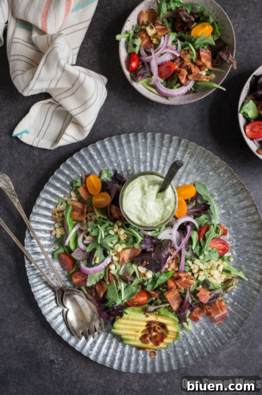 BLT Salad with Grilled Corn and Avocado Ranch Dressing