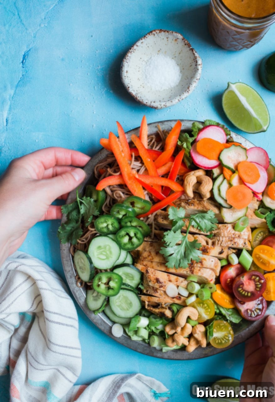 Pineapple Soy Glazed Chicken Bahn Mi Salad with Peanut Dressing