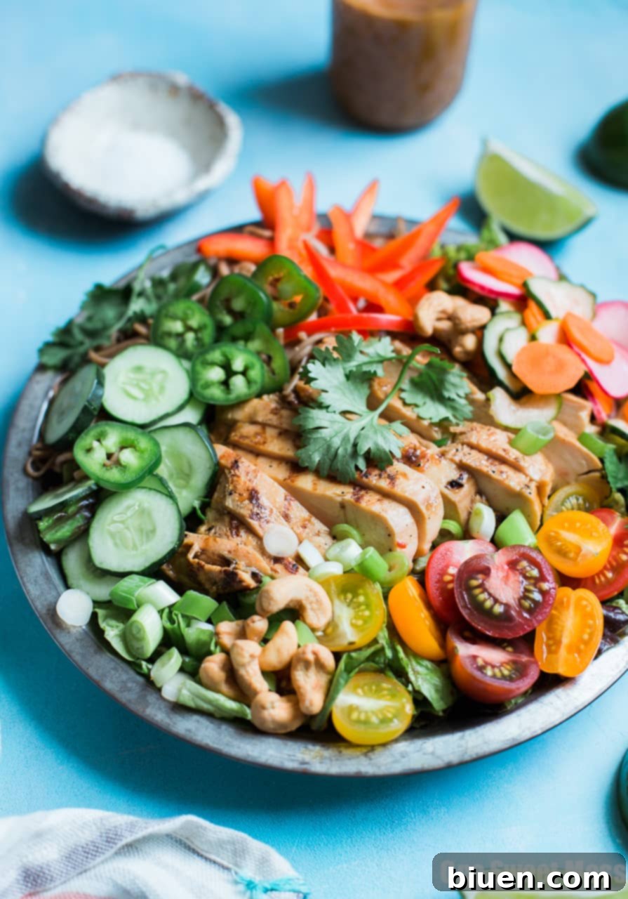 Pineapple Soy Glazed Chicken Bahn Mi Salad with Peanut Dressing