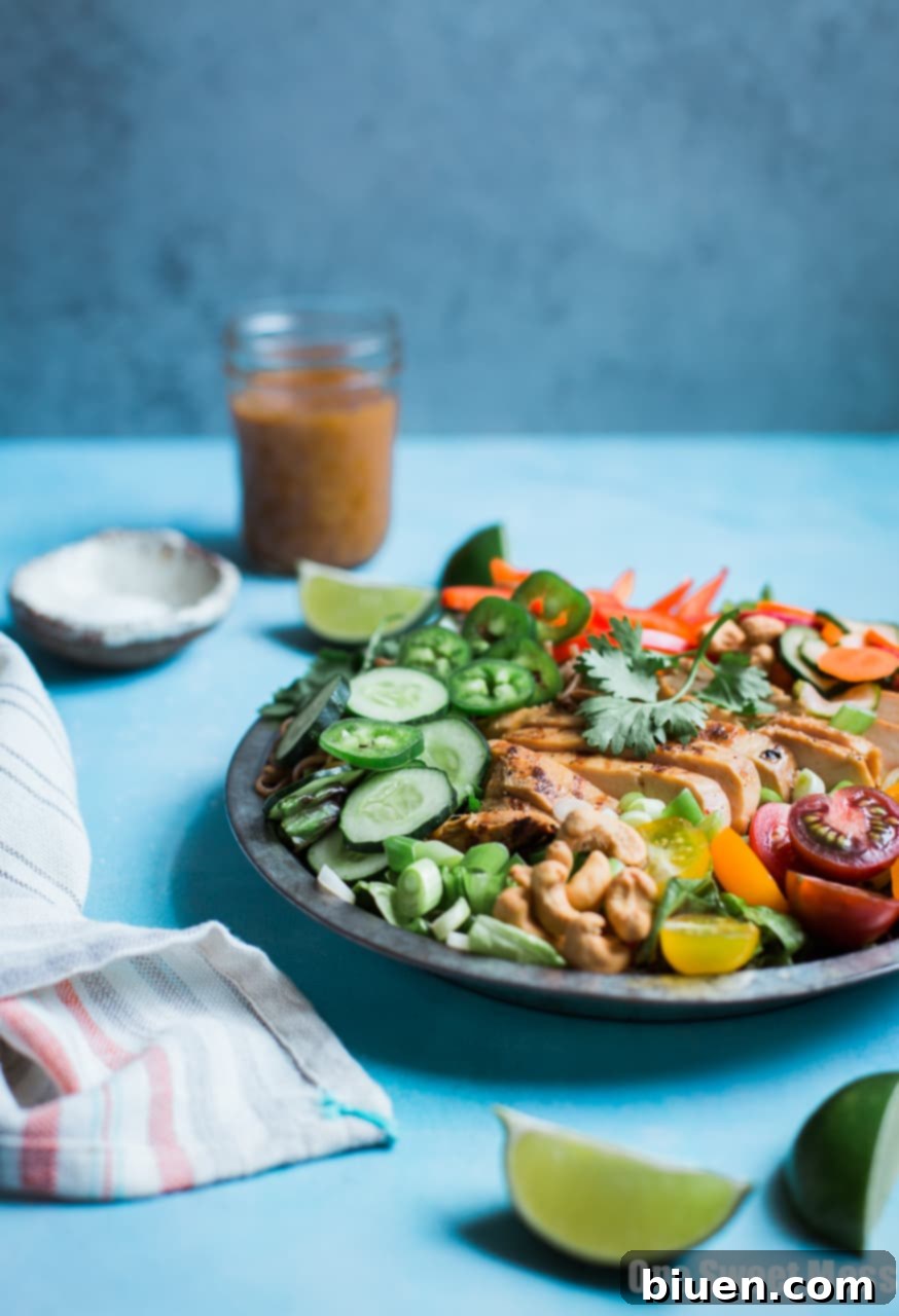 Pineapple Soy Glazed Chicken Bahn Mi Salad with Peanut Dressing