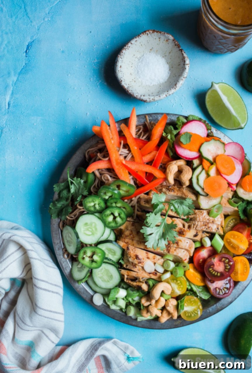 Pineapple Soy Glazed Chicken Bahn Mi Salad with Peanut Dressing