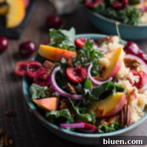 Bright Summer Stone Fruit & Kale Quinoa Salad 9 Summer Stone Fruit Kale and Quinoa Salad with Maple Balsamic Vinaigrette (Gluten-Free)