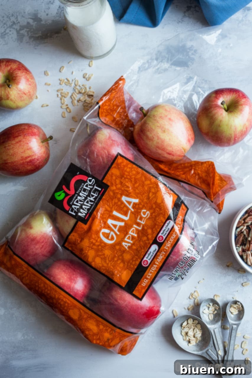 Ingredients for Apple Pie Overnight Oatmeal Featuring Fresh Gala Apples
