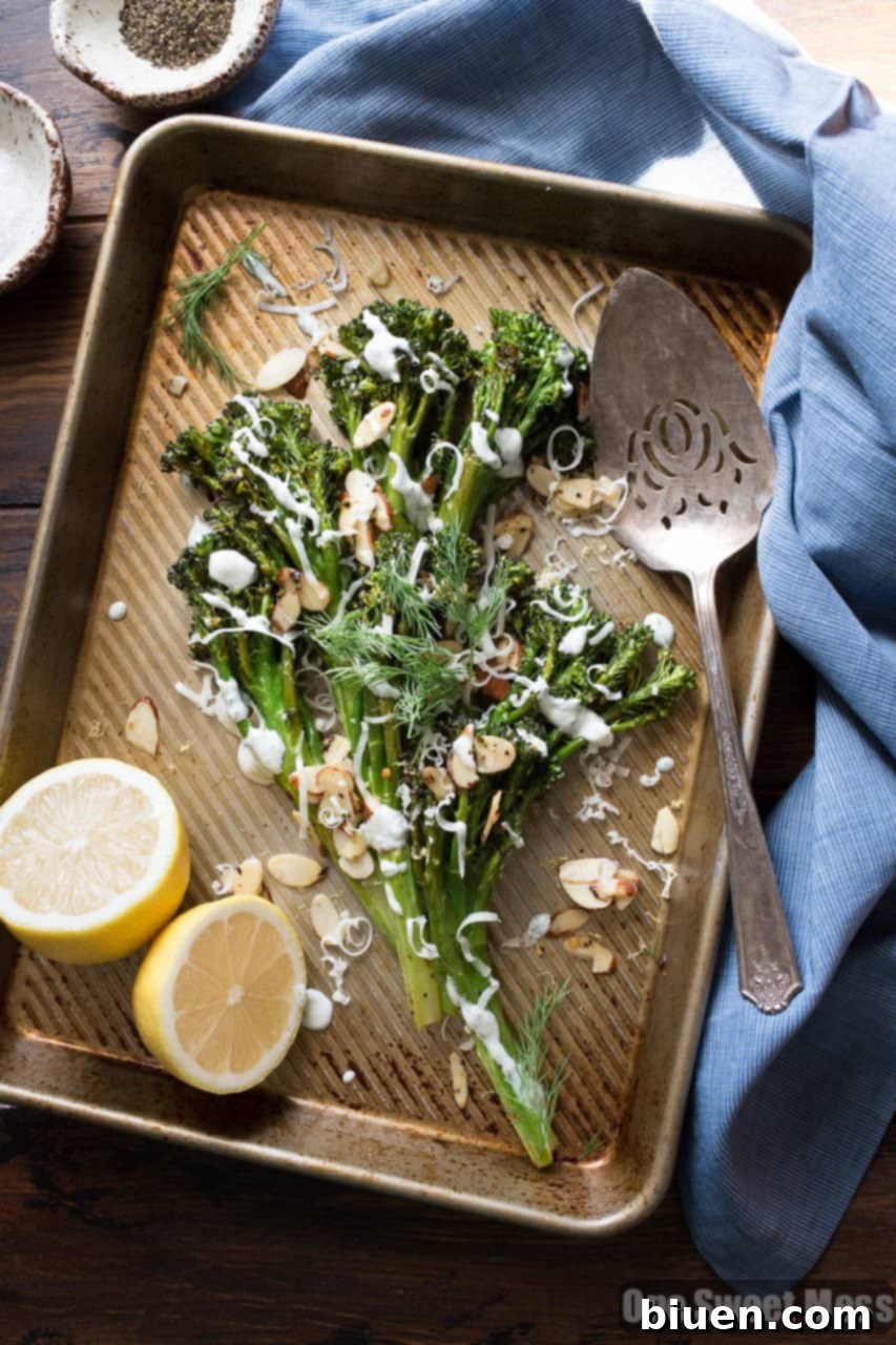 Roasted Broccolini with Dill Yogurt Sauce