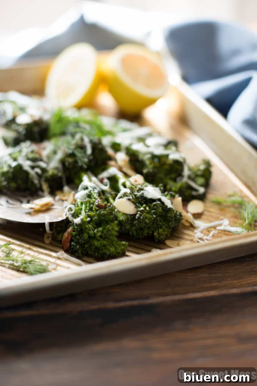 Roasted Broccolini with Dill Yogurt Sauce