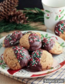 A freshly baked Chocolate Dipped Biscoff Pillow Cookie, showing its golden-brown edges and soft interior.