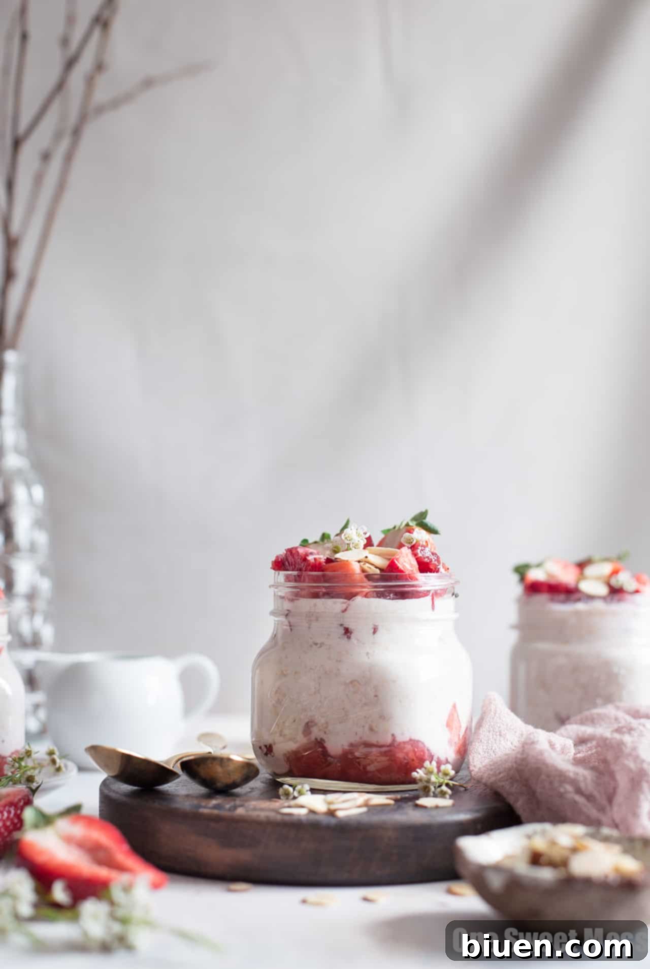 Fresh strawberry compote simmering gently for overnight oats