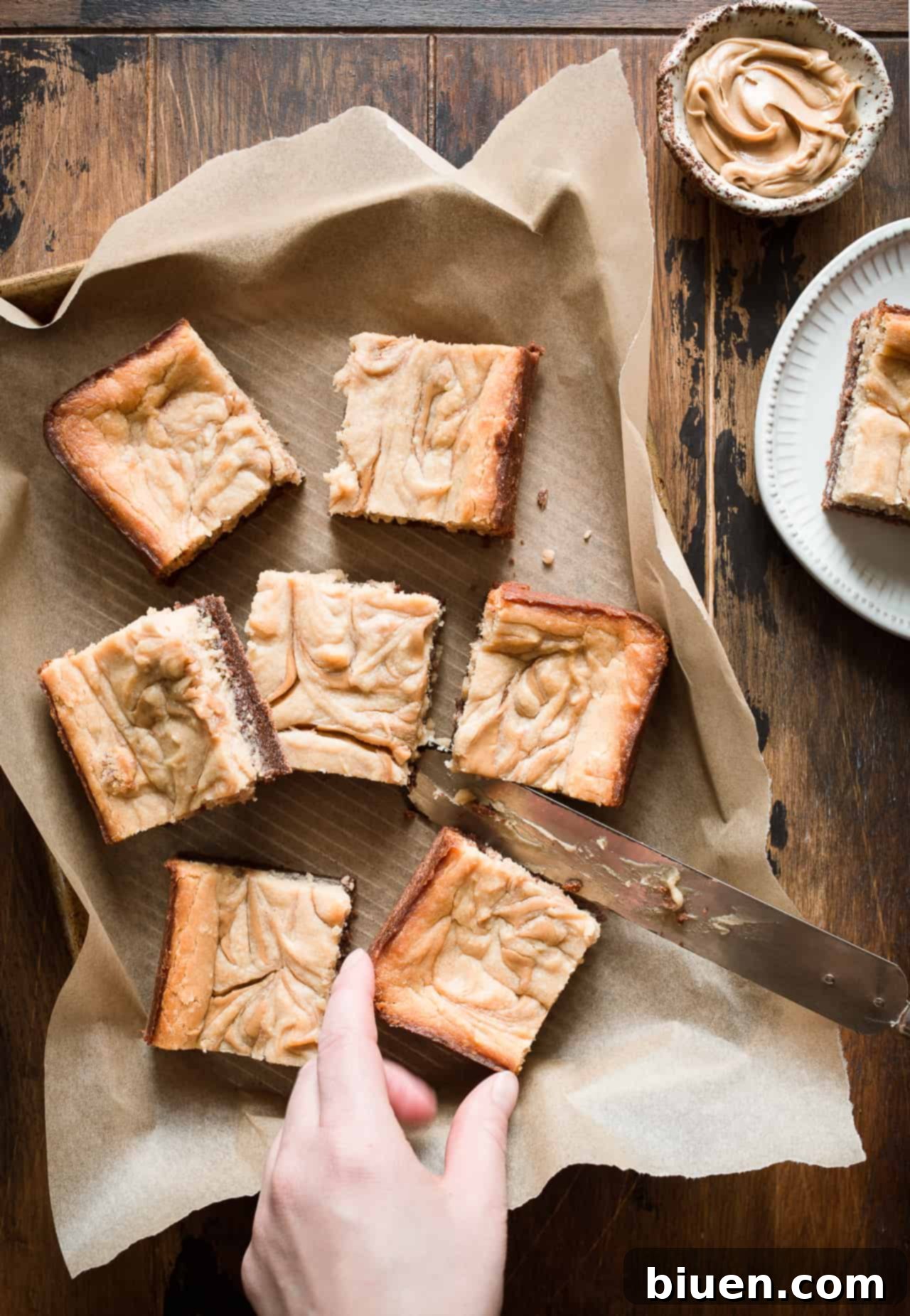 Close-up of Gluten-Free Peanut Butter Cheesecake Brownies showcasing layers