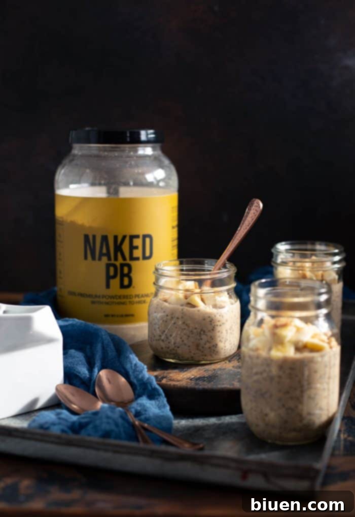 Overnight Oats with Peanut Butter Banana Bread Flavor 2 Peanut Butter Banana Bread Overnight Oats in a mason jar
