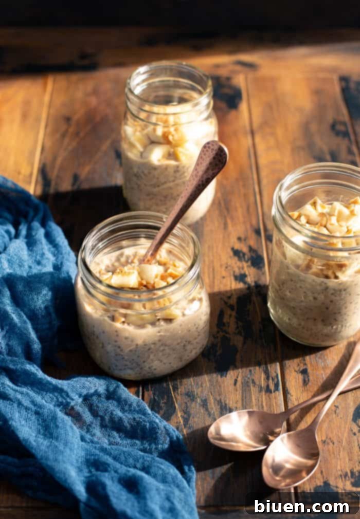 Overnight Oats with Peanut Butter Banana Bread Flavor 3 Close-up of Peanut Butter Banana Bread Overnight Oats