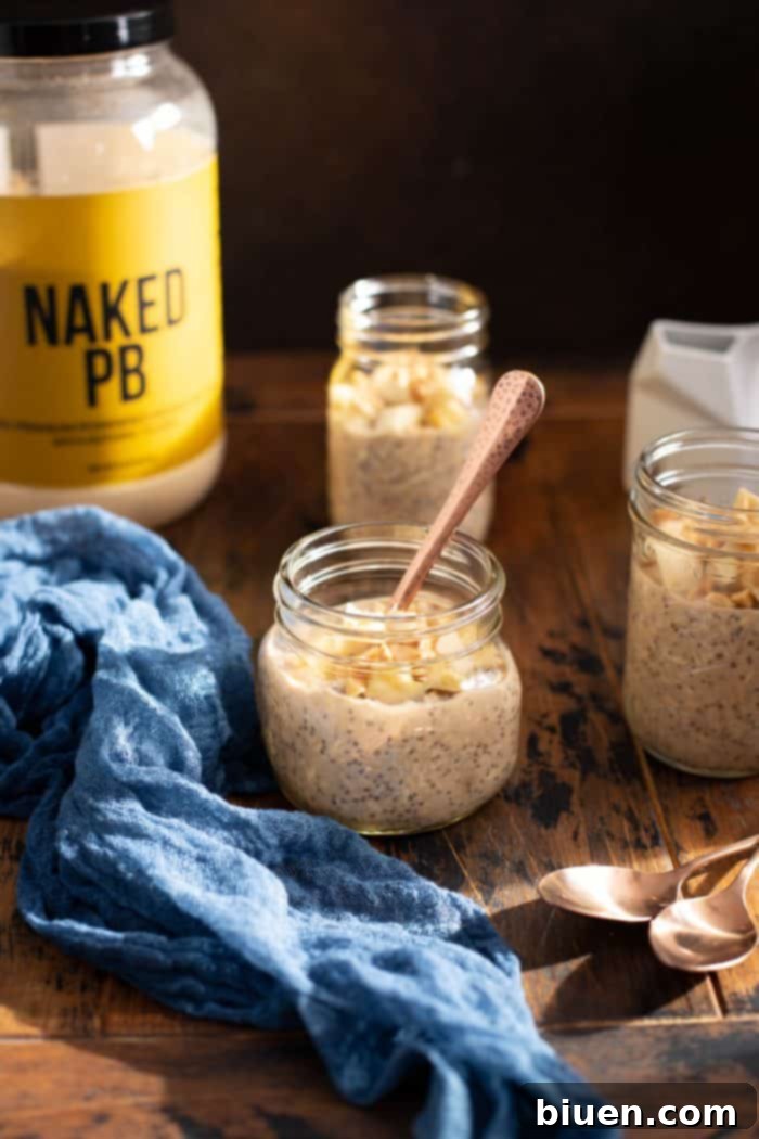 Overnight Oats with Peanut Butter Banana Bread Flavor 6 Naked PB powder in a jar