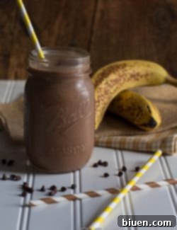 Skinny Chocolate Peanut Butter Banana Shake in a glass