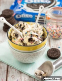 Final dish of Funfetti Cake Batter Oreo Ice Cream ready to serve