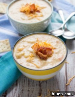 A comforting bowl of Loaded Potato Soup, ready to be served.