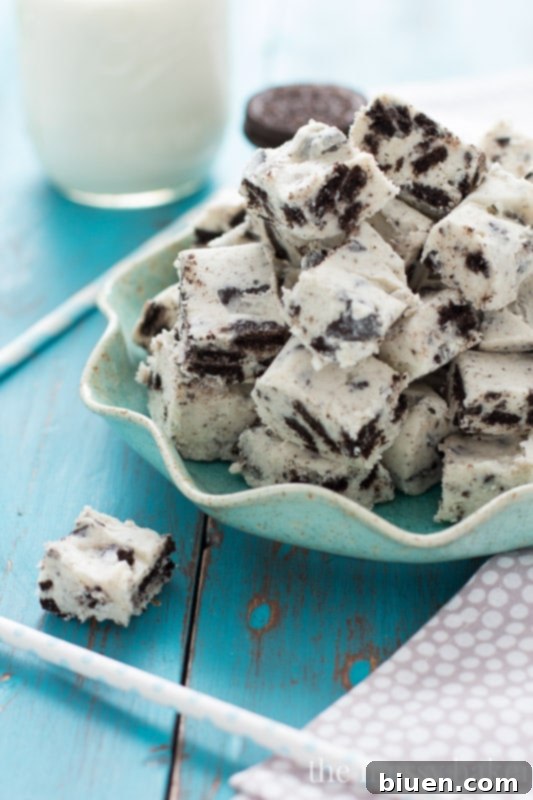 Close-up of Homemade White Chocolate Oreo Fudge