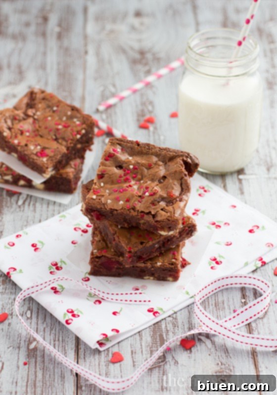 Valentine's Day Dessert Idea | White Chocolate Cherry Brownies Close-up