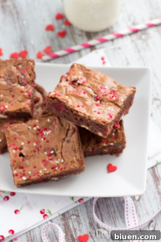 Fudgy White Chocolate Cherry Brownies | Dessert Love