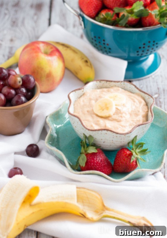 Healthy Peanut Butter Banana Dip 31 Peanut Butter Banana Dip {Healthy} | www.themessybakerblog.com