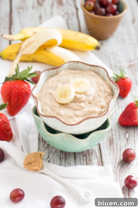Peanut Butter Banana Dip {Healthy} | www.themessybakerblog.com