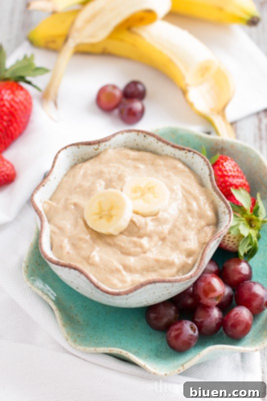 Peanut Butter Banana Dip {Healthy} | www.themessybakerblog.com