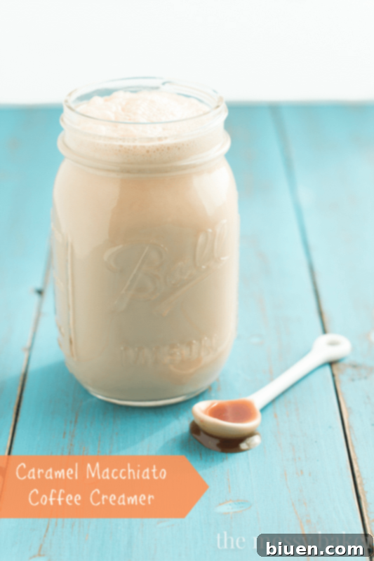 Rich Homemade Caramel Macchiato Coffee Creamer in a glass jar