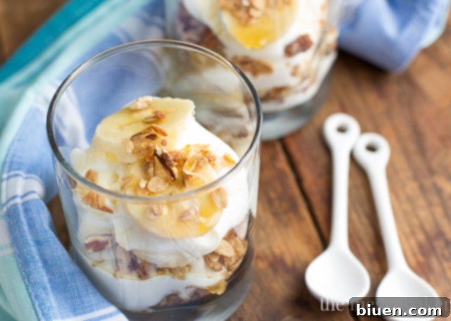 Banana Bread Parfait in a glass, showcasing delicious layers