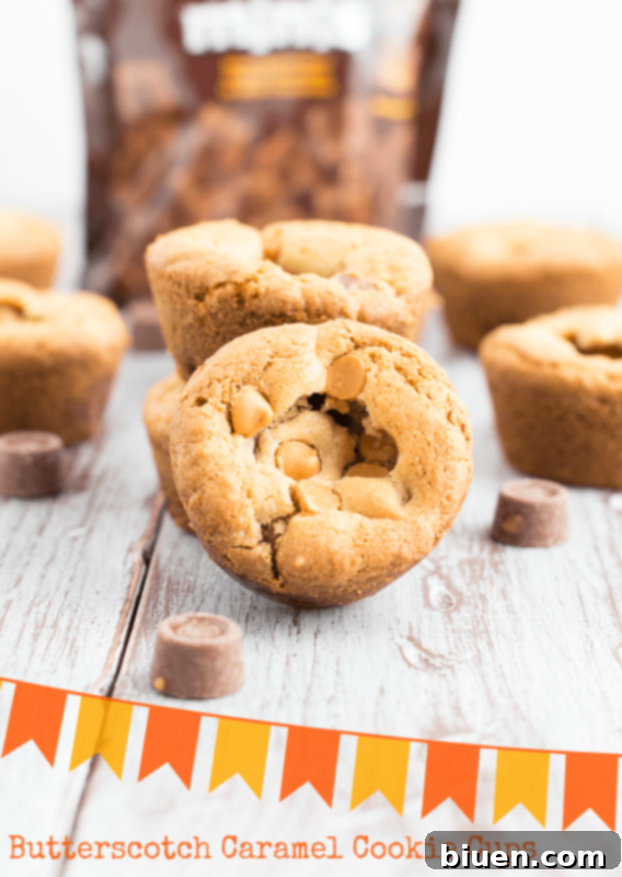 Luscious Butterscotch Chocolate Caramel Cookie Cups 2 Delicious Butterscotch Chocolate Caramel Cookie Cups with a gooey center