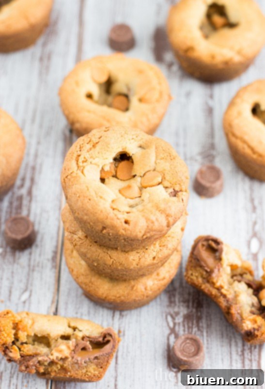 Luscious Butterscotch Chocolate Caramel Cookie Cups 6 Close-up of a single Butterscotch Chocolate Caramel Cookie Cup revealing its gooey interior