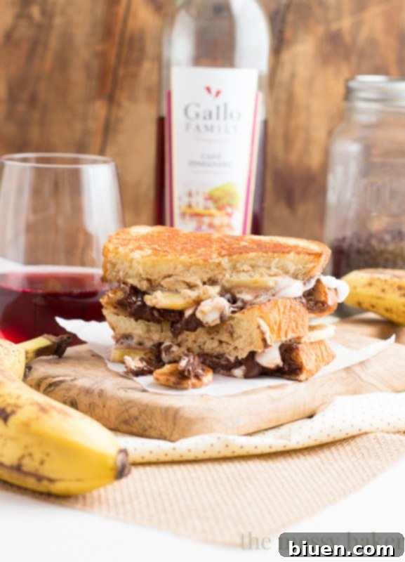 Funky Monkey Grilled Cheese Sandwich 2 Funky Monkey Dessert Grilled Cheese | A close-up of the gooey dessert sandwich oozing fillings