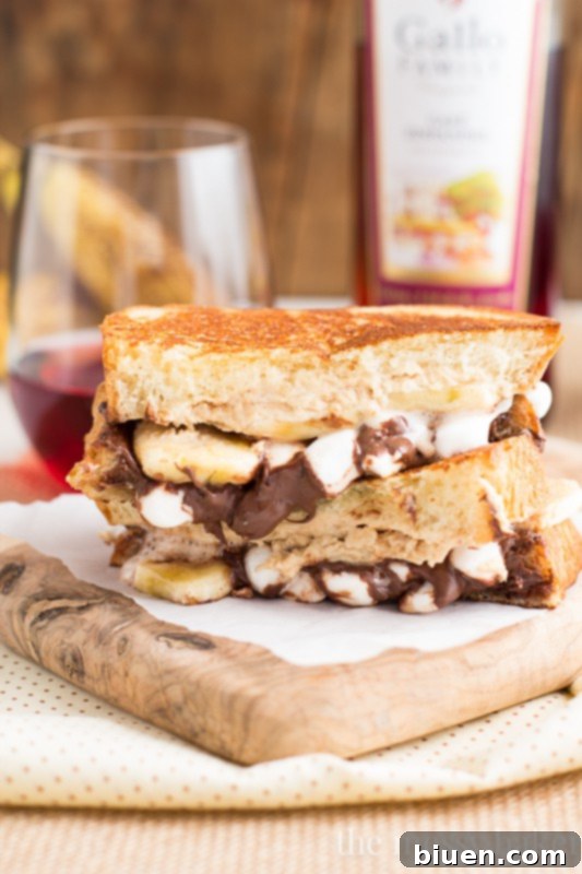 Funky Monkey Grilled Cheese Sandwich 3 Funky Monkey Dessert Grilled Cheese | Interior view of the dessert grilled cheese with melted chocolate and banana