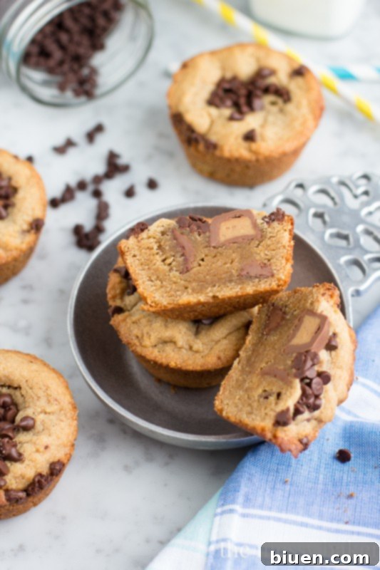 Close-up of Peanut Butter Reese's Cup Blondies showing chewy texture