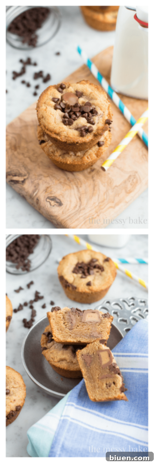 Stack of Peanut Butter Reese's Cup Blondies on a wire rack, cooling
