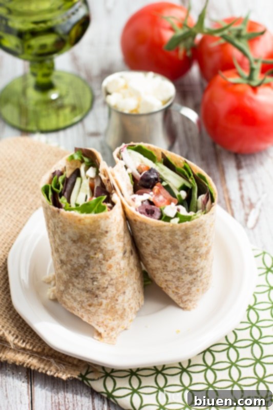 Vibrant Greek Wrap 2 Greek Salad Wrap - A healthy and portable vegetarian lunch idea