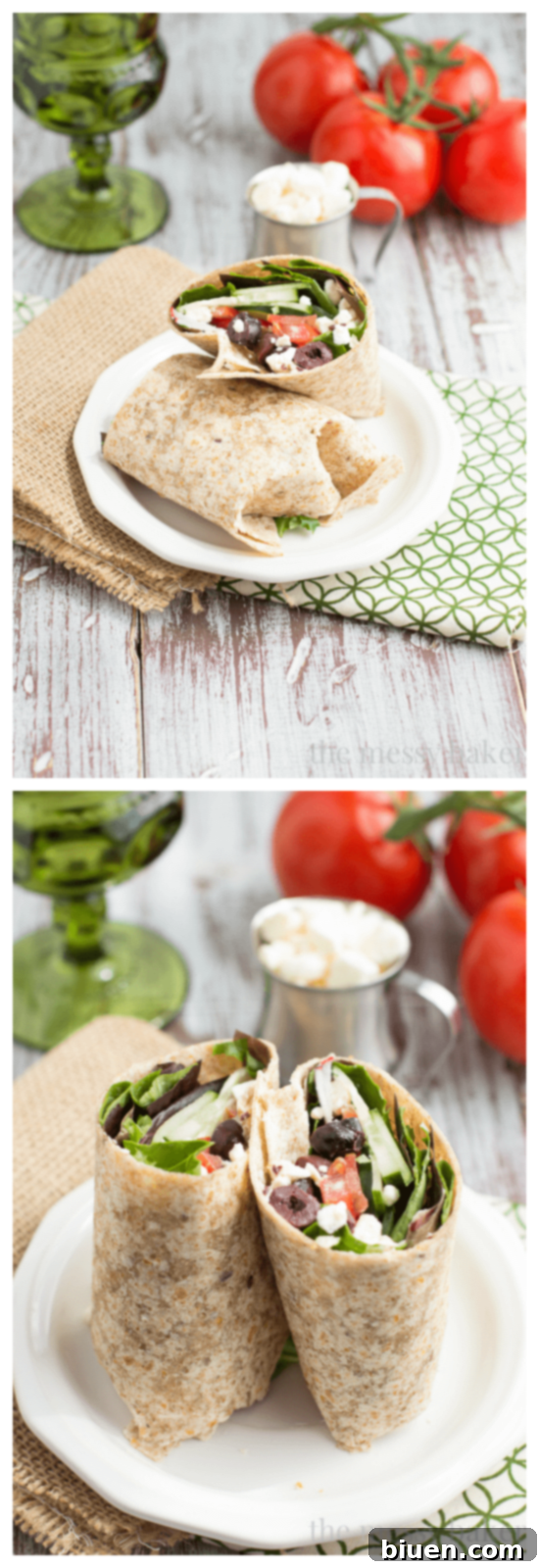 Vibrant Greek Wrap 4 Ingredients for a Greek Salad Wrap artfully arranged before assembly