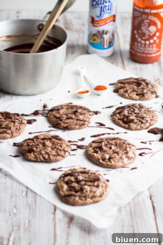 Chocolate Brownie Cookies with Sriracha Ganache | www.themessybakerblog.com 