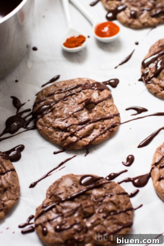Chocolate Brownie Cookies with Sriracha Ganache | www.themessybakerblog.com 
