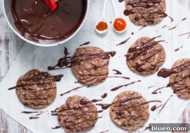 Chocolate Brownie Cookies with Sriracha Ganache | www.themessybakerblog.com 