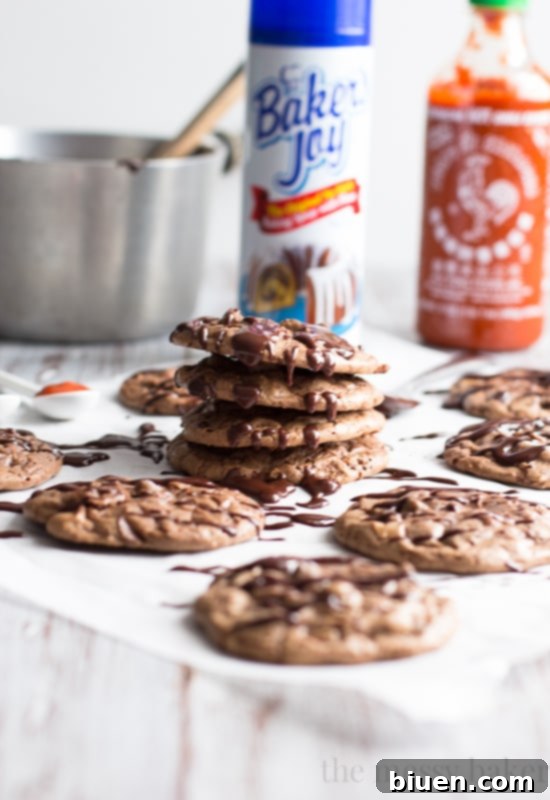 Chocolate Brownie Cookies with Sriracha Ganache | www.themessybakerblog.com 