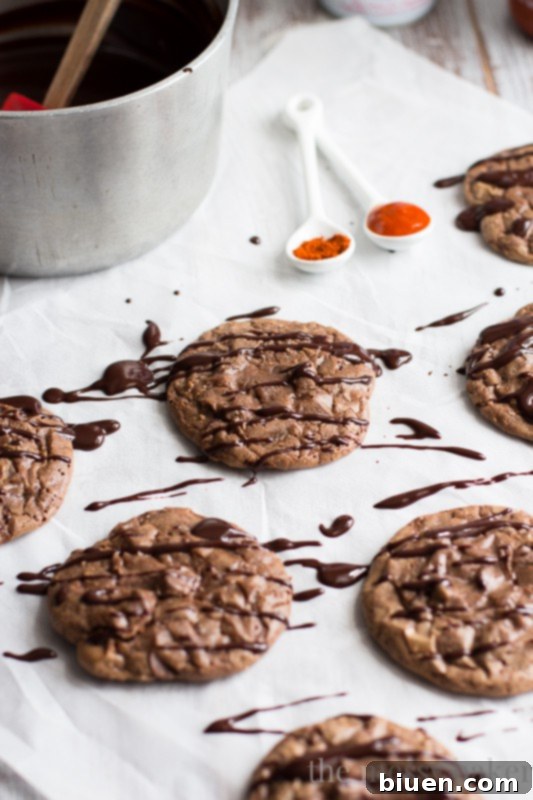 Chocolate Brownie Cookies with Sriracha Ganache | www.themessybakerblog.com 