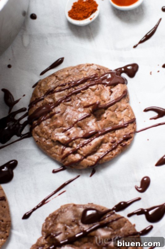 Chocolate Brownie Cookies with Sriracha Ganache | www.themessybakerblog.com