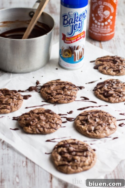 Chocolate Brownie Cookies with Sriracha Ganache | www.themessybakerblog.com 