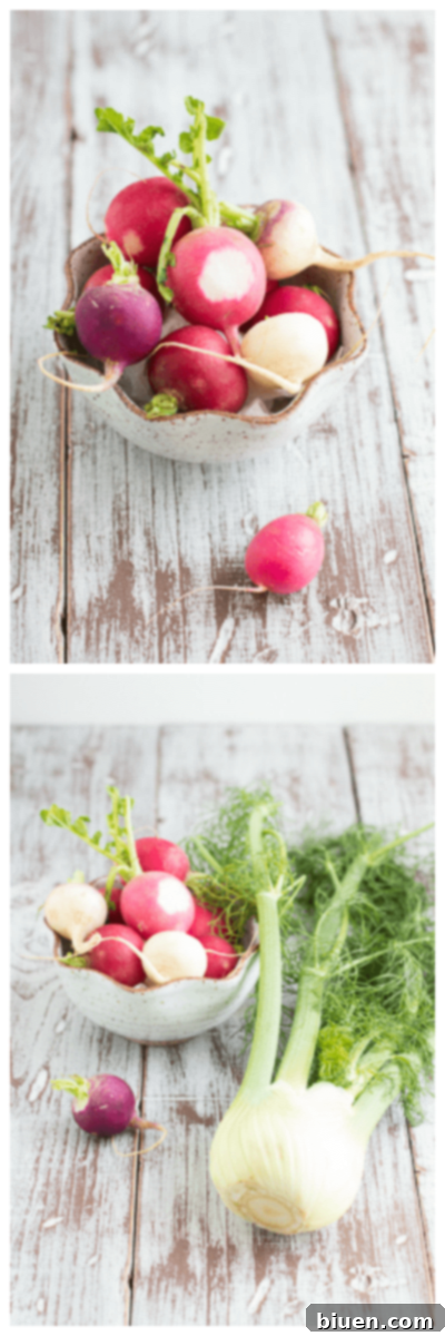 Crunchy Fennel Radish Medley with Cherry Balsamic Glaze 6 Mixing salad ingredients in a bowl