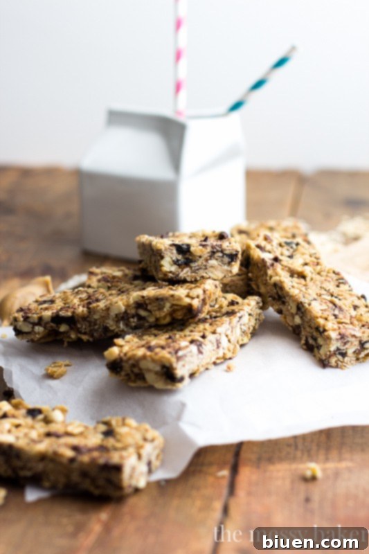 Gluten Free Chocolate Chip Peanut Butter Granola Bars 3 Hand holding a healthy homemade chocolate chip peanut butter granola bar with gluten-free options.