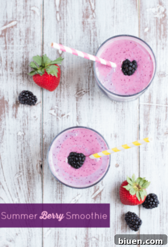 Delicious Summer Berry Smoothie in a glass, ready to drink