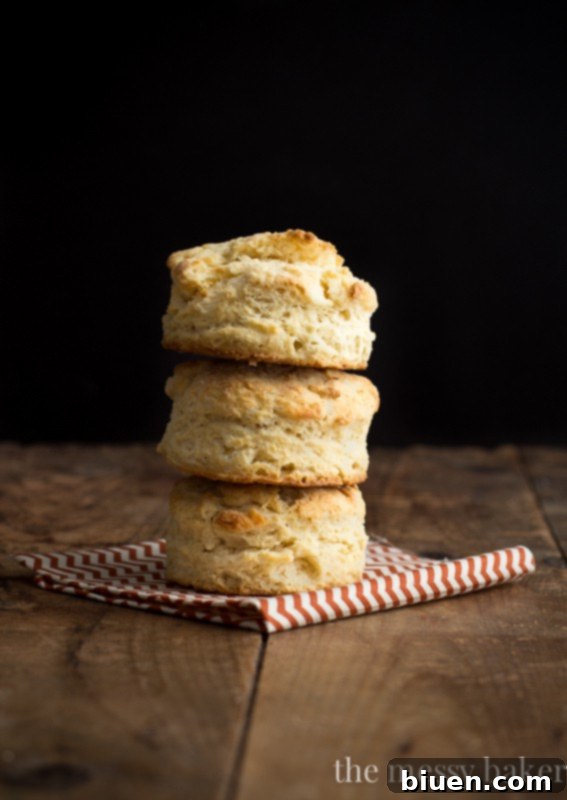 Delicious mile-high buttermilk biscuits ready to be served