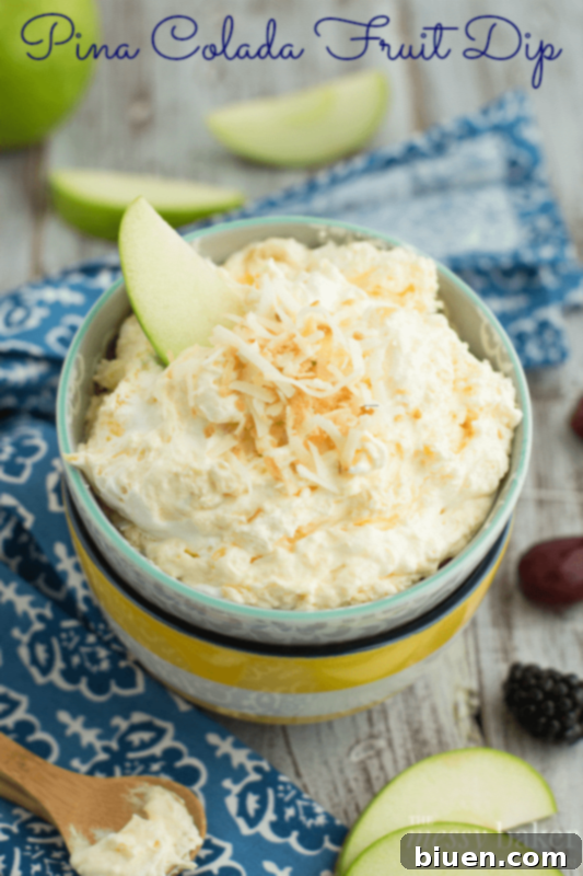 Creamy Pina Colada Fruit Dip with fresh fruit