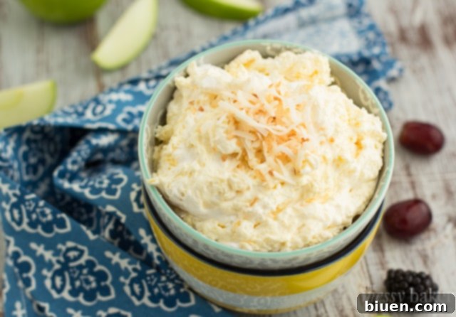 Pina Colada Fruit Dip with various fruits for dipping