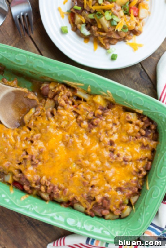Ingredients for Loaded Baked Potato and Baked Bean Casserole being prepared