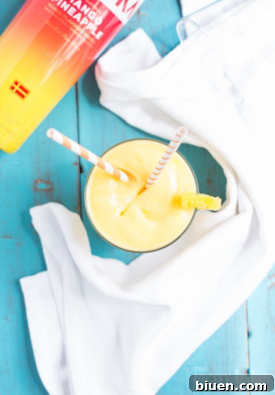 Close-up of a refreshing Pineapple Mango Slush Cocktail