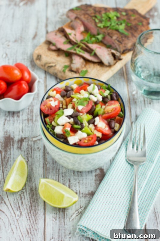Grilled Corn & Black Bean Salad with Mesquite Flank Steak | www.themessybakerblog.com